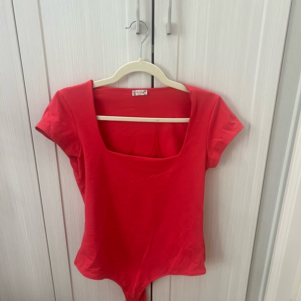 Free People Red Fitted Cap Sleeve Bodysuit